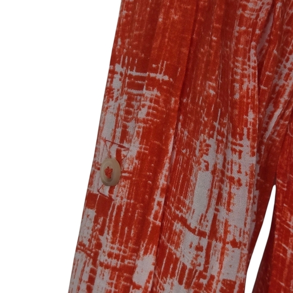 Maeve Anthropologie Calia Printed Pleated Button Down Tunic Top Size 2 Orange - Picture 3 of 9